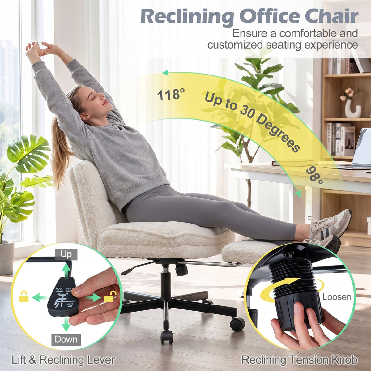 Teddy Plush Office Chair with Footrest and Adjustable Height for Home Office