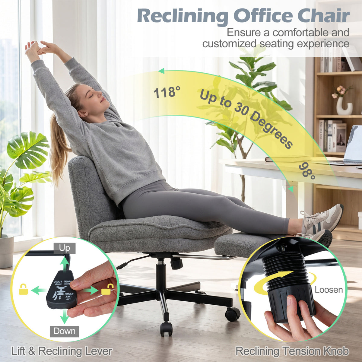 Teddy Plush Office Chair with Footrest and Adjustable Height for Home Office