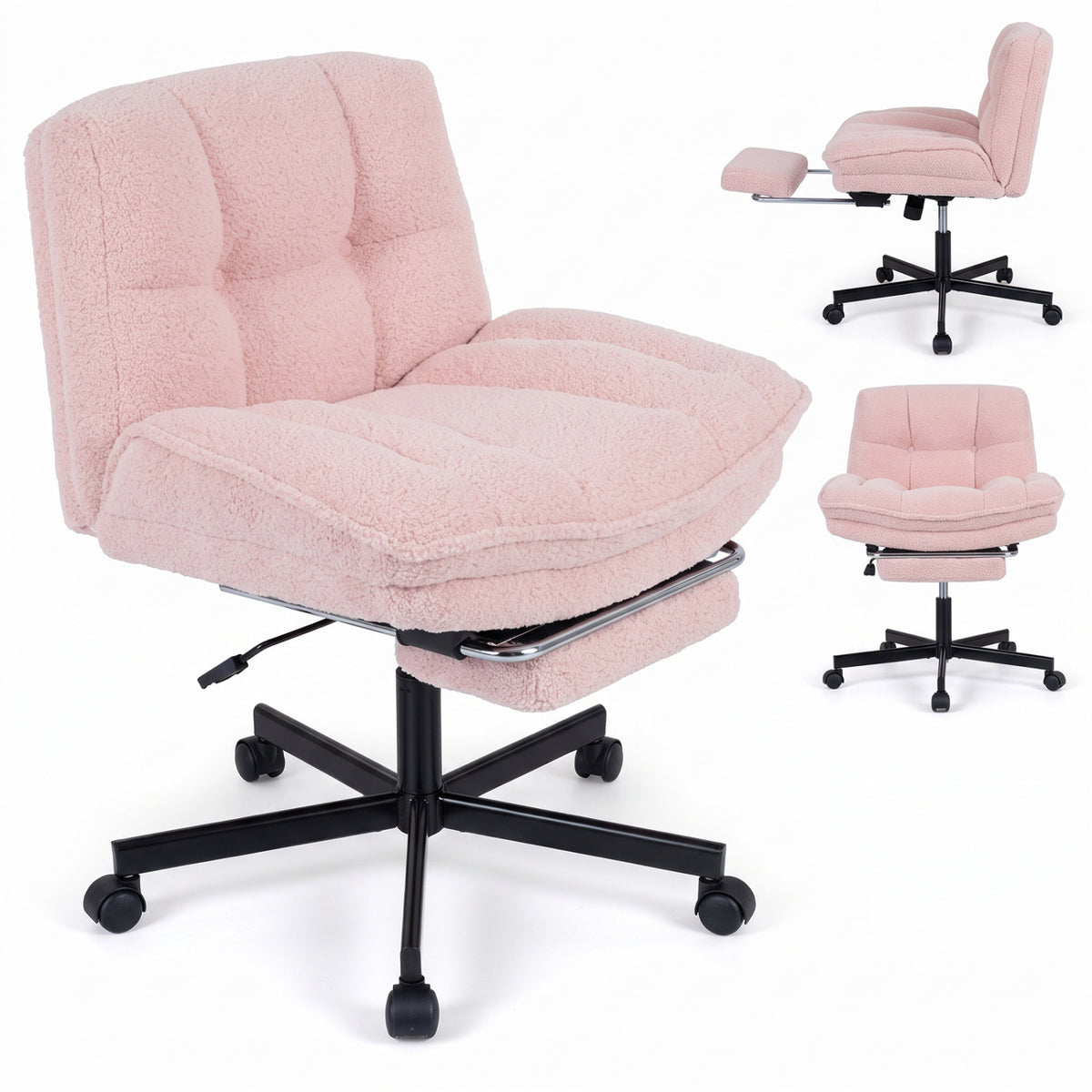 Teddy Plush Office Chair with Footrest and Adjustable Height for Home Office