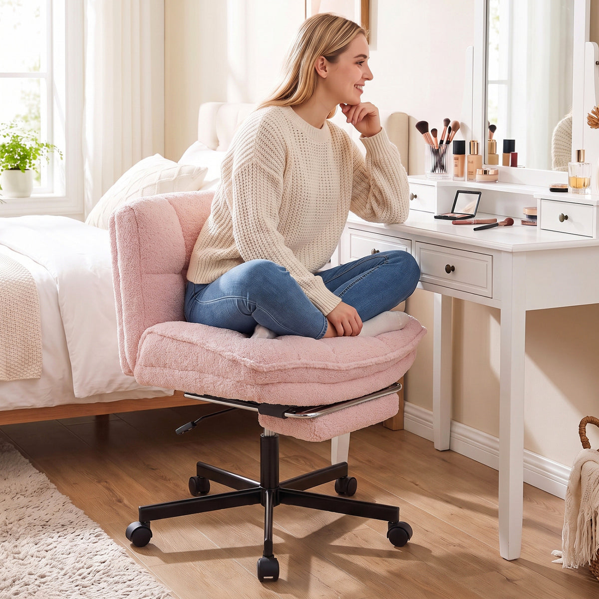 Teddy Plush Office Chair with Footrest and Adjustable Height for Home Office