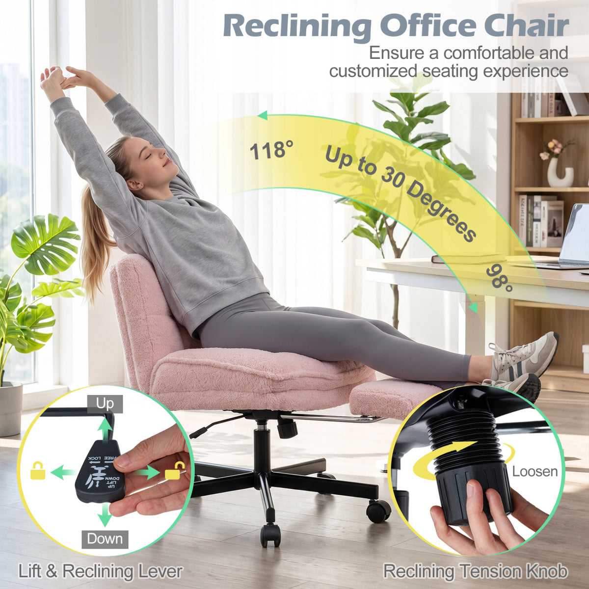 Teddy Plush Office Chair with Footrest and Adjustable Height for Home Office