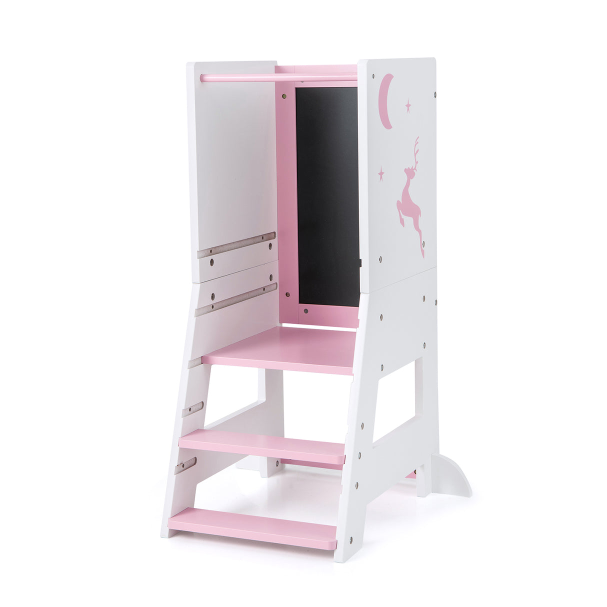 Toddler Kitchen Stool Baby Standing Tower with Chalkboard and Whiteboard-Pink