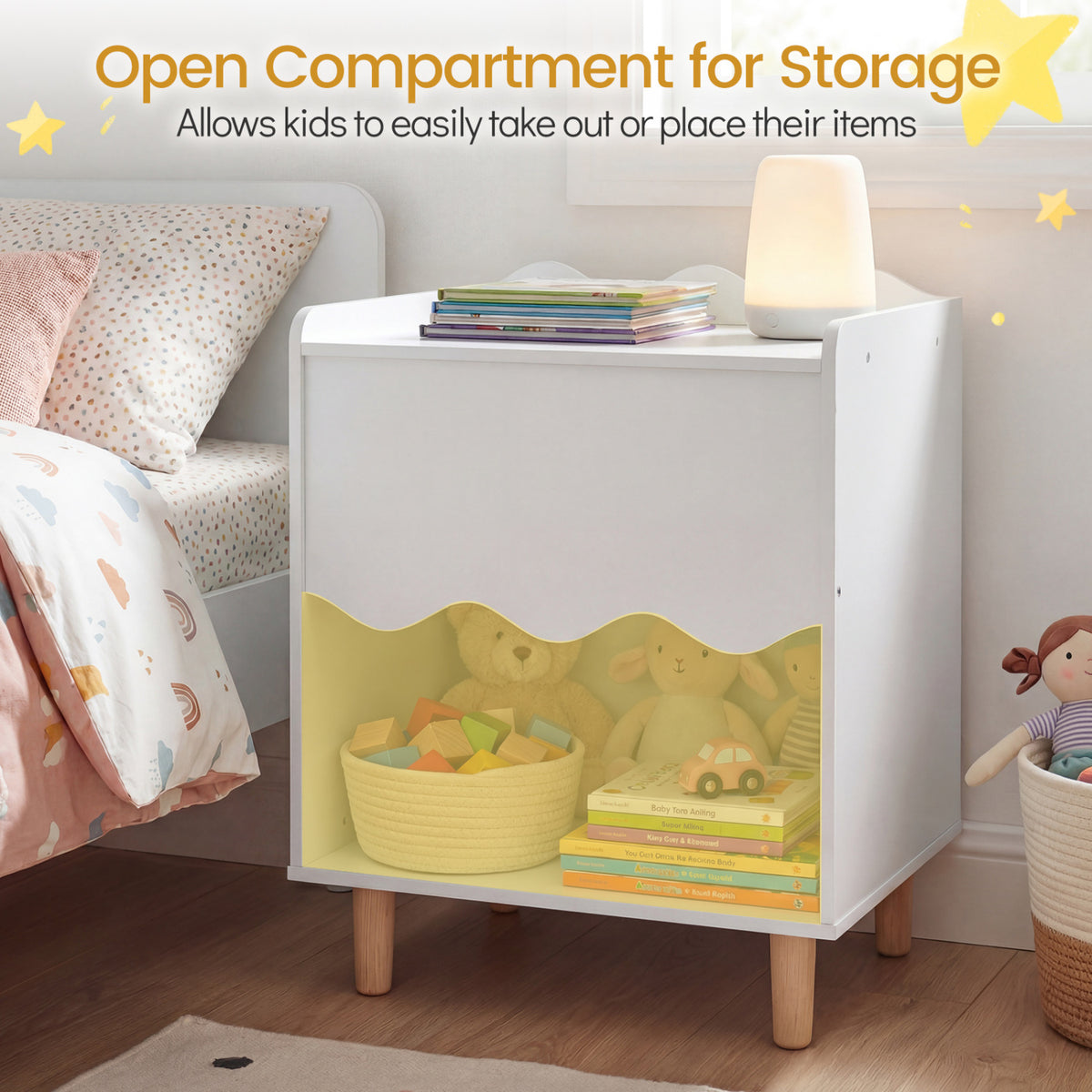 Toddler Scalloped Side Table with Wide Top & Open Compartment