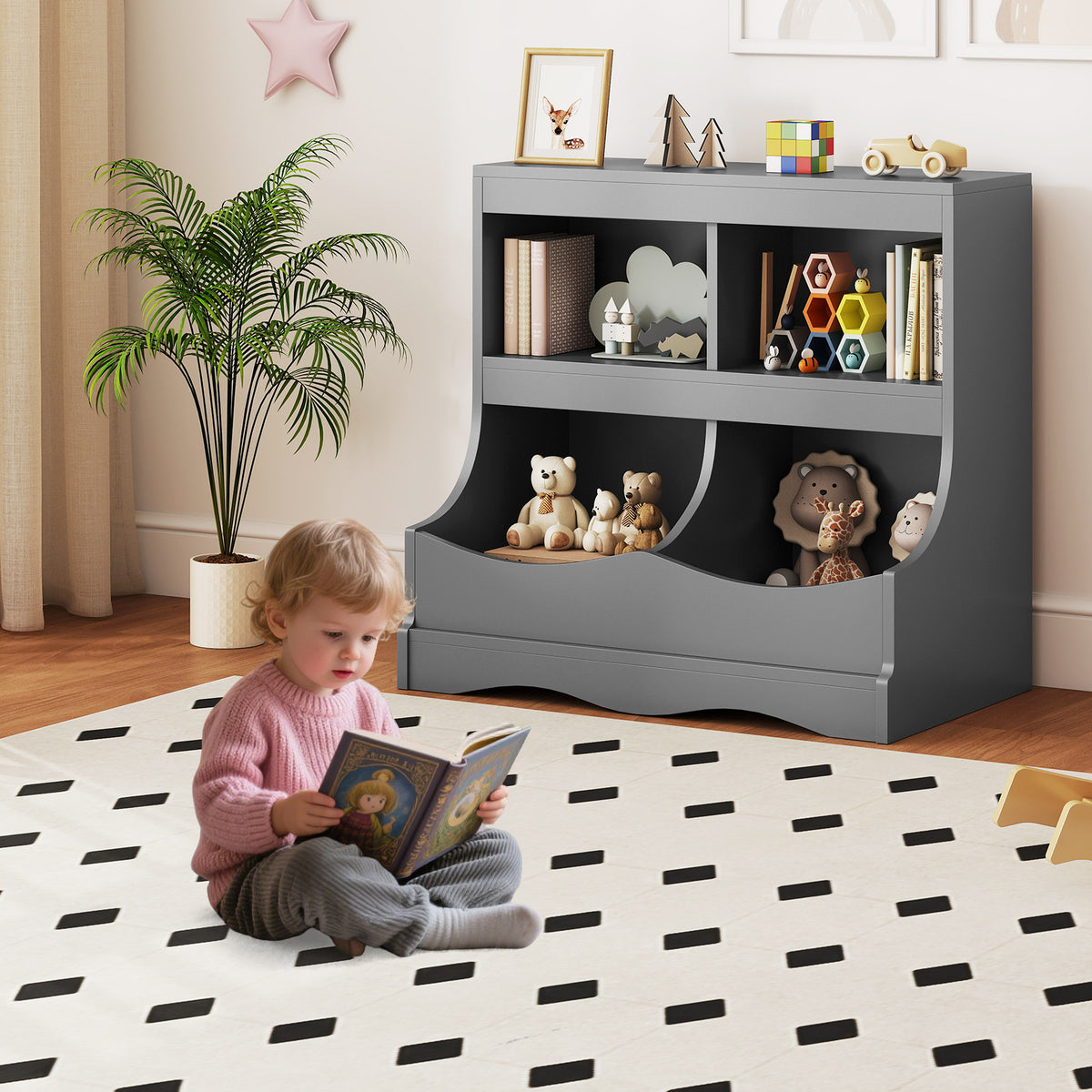 Toy Storage Organizer 4-Cubby Kids Bookcase for Toys and Books