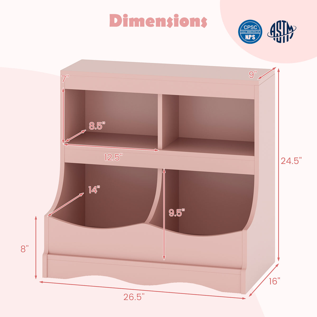 Toy Storage Organizer 4-Cubby Kids Bookcase for Toys and Books