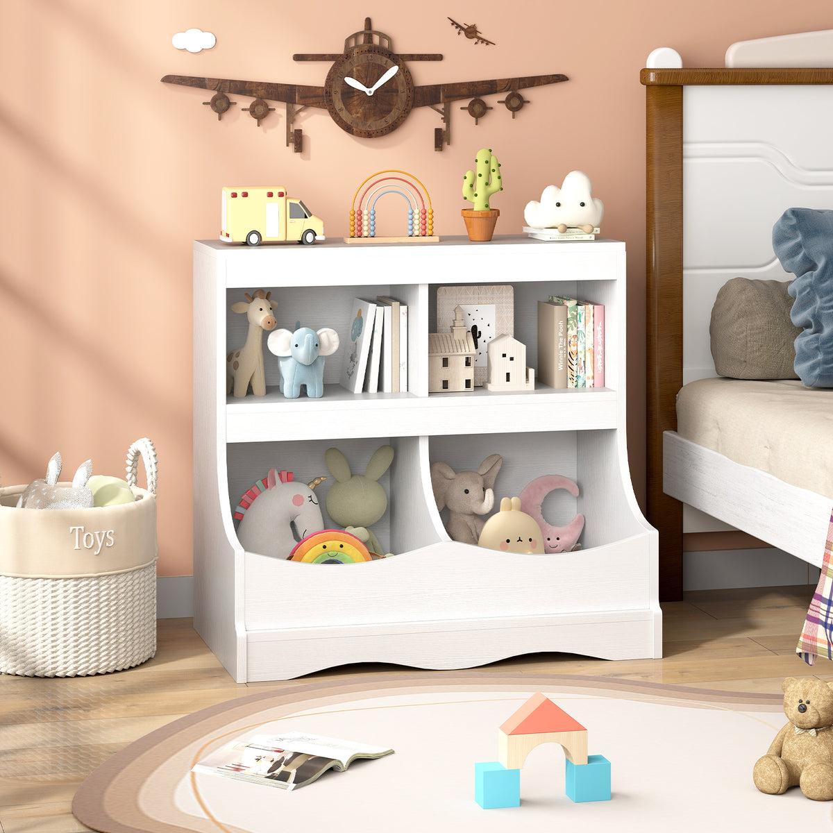Toy Storage Organizer 4-Cubby Kids Bookcase for Toys and Books