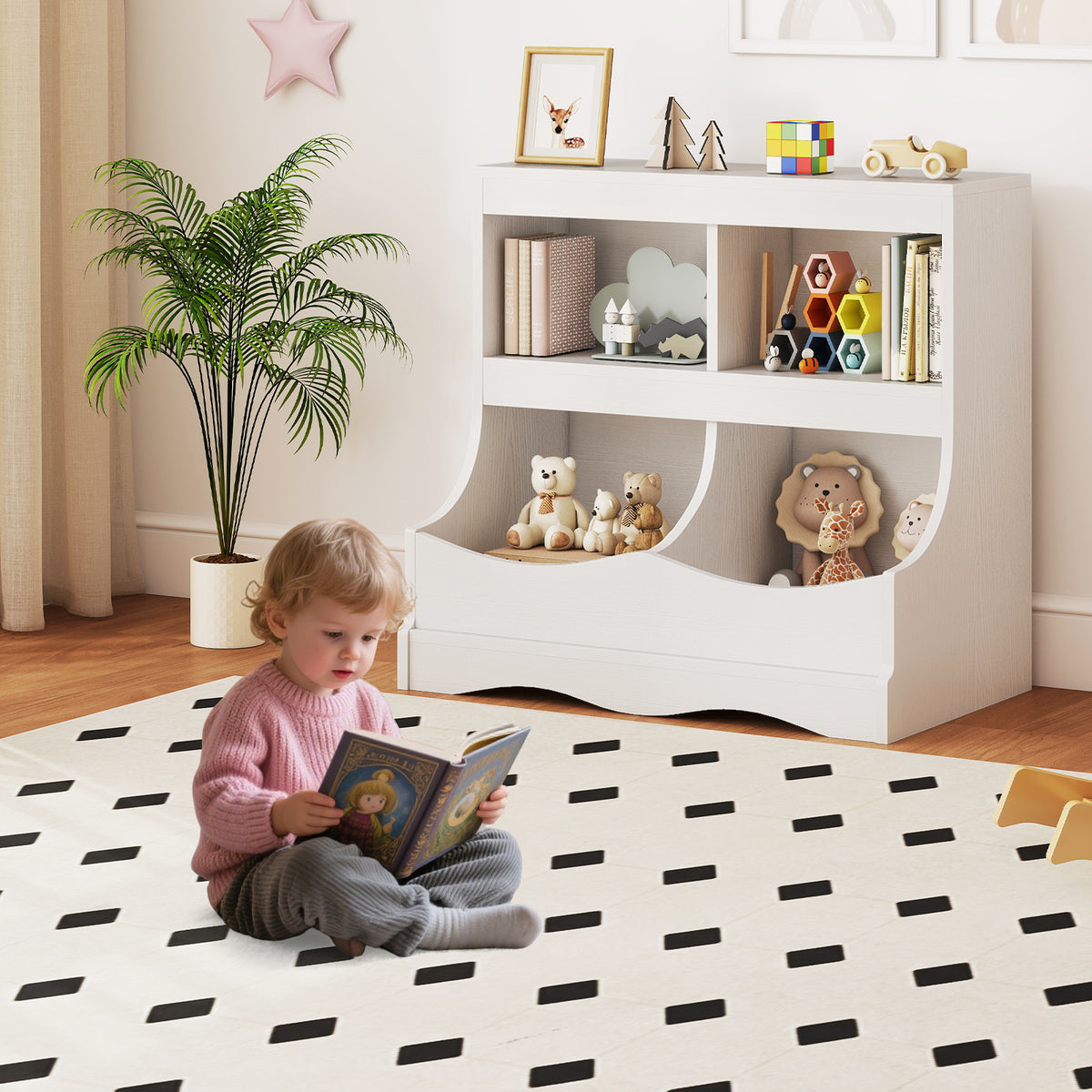 Toy Storage Organizer 4-Cubby Kids Bookcase for Toys and Books