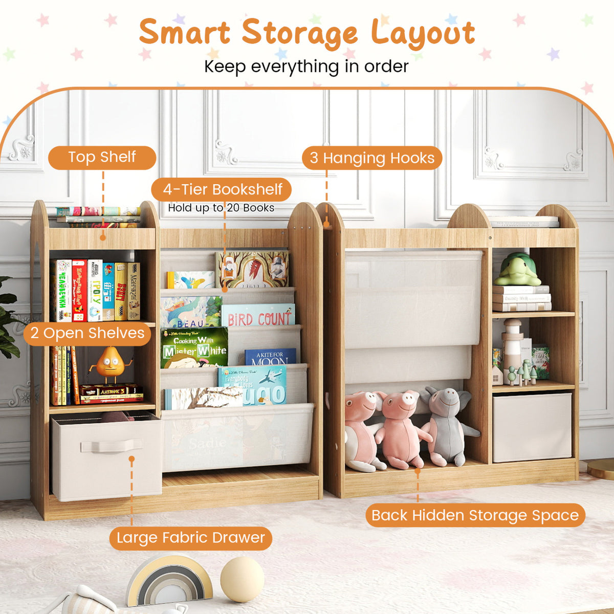 Toy Storage Organizer with 4-Tier Sling Shelves