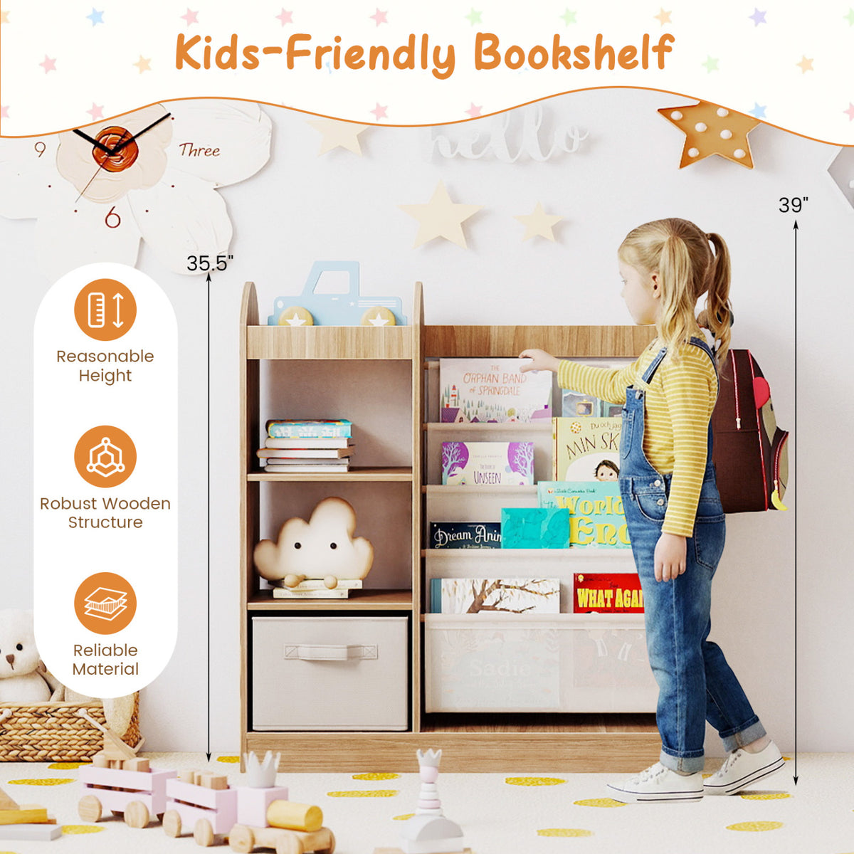 Toy Storage Organizer with 4-Tier Sling Shelves