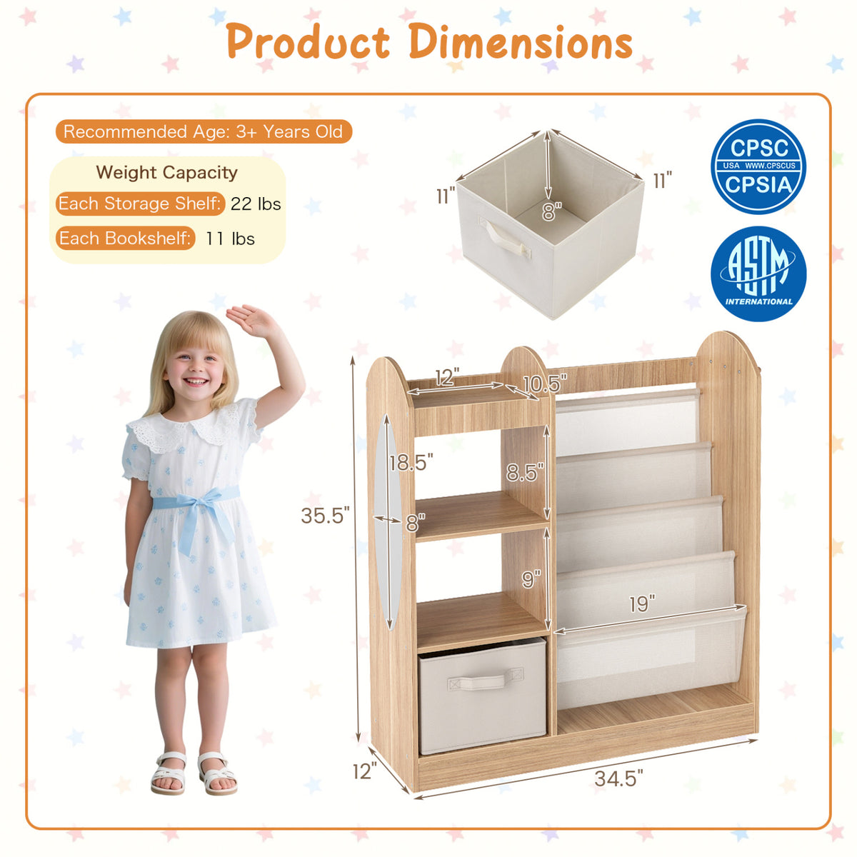 Toy Storage Organizer with 4-Tier Sling Shelves