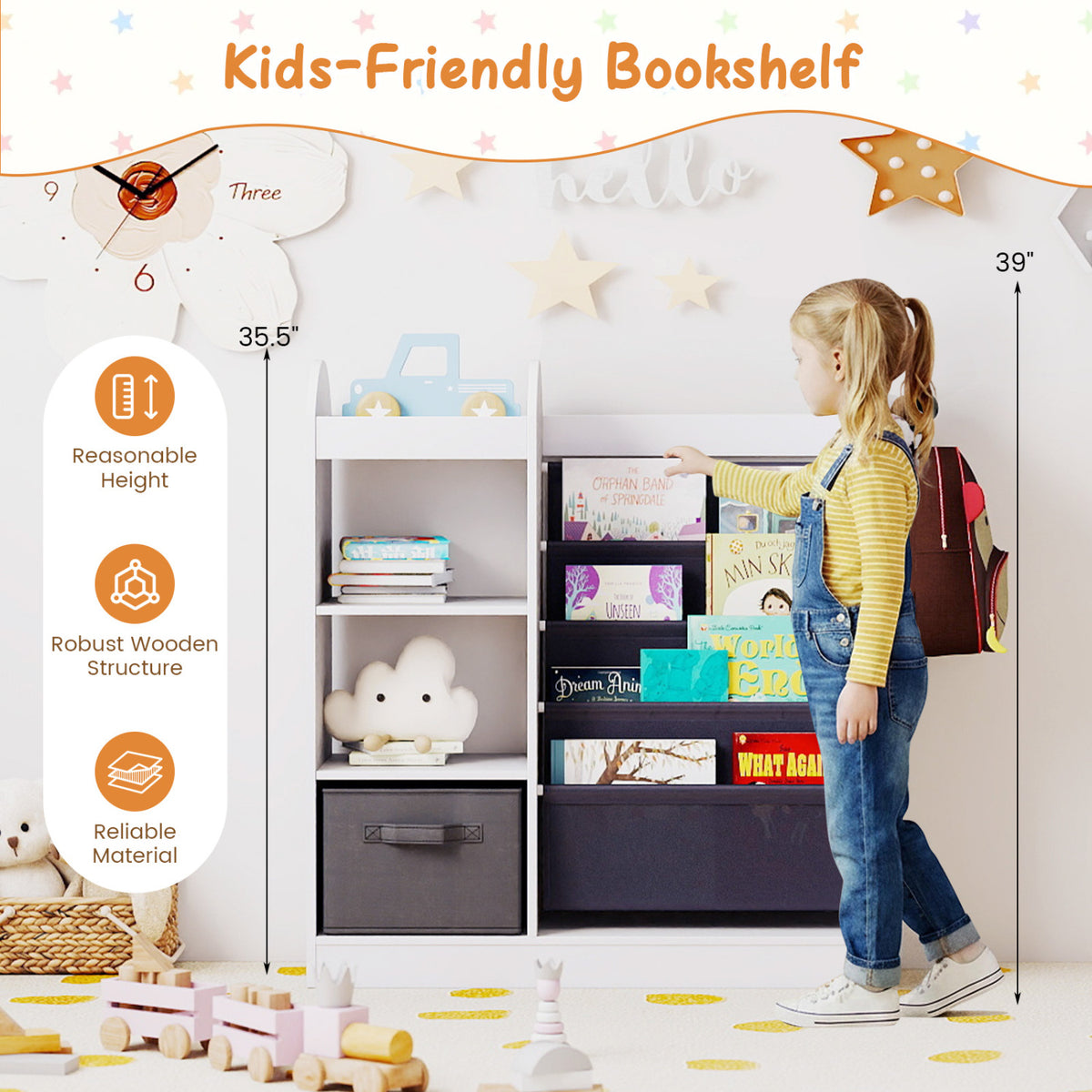 Toy Storage Organizer with 4-Tier Sling Shelves