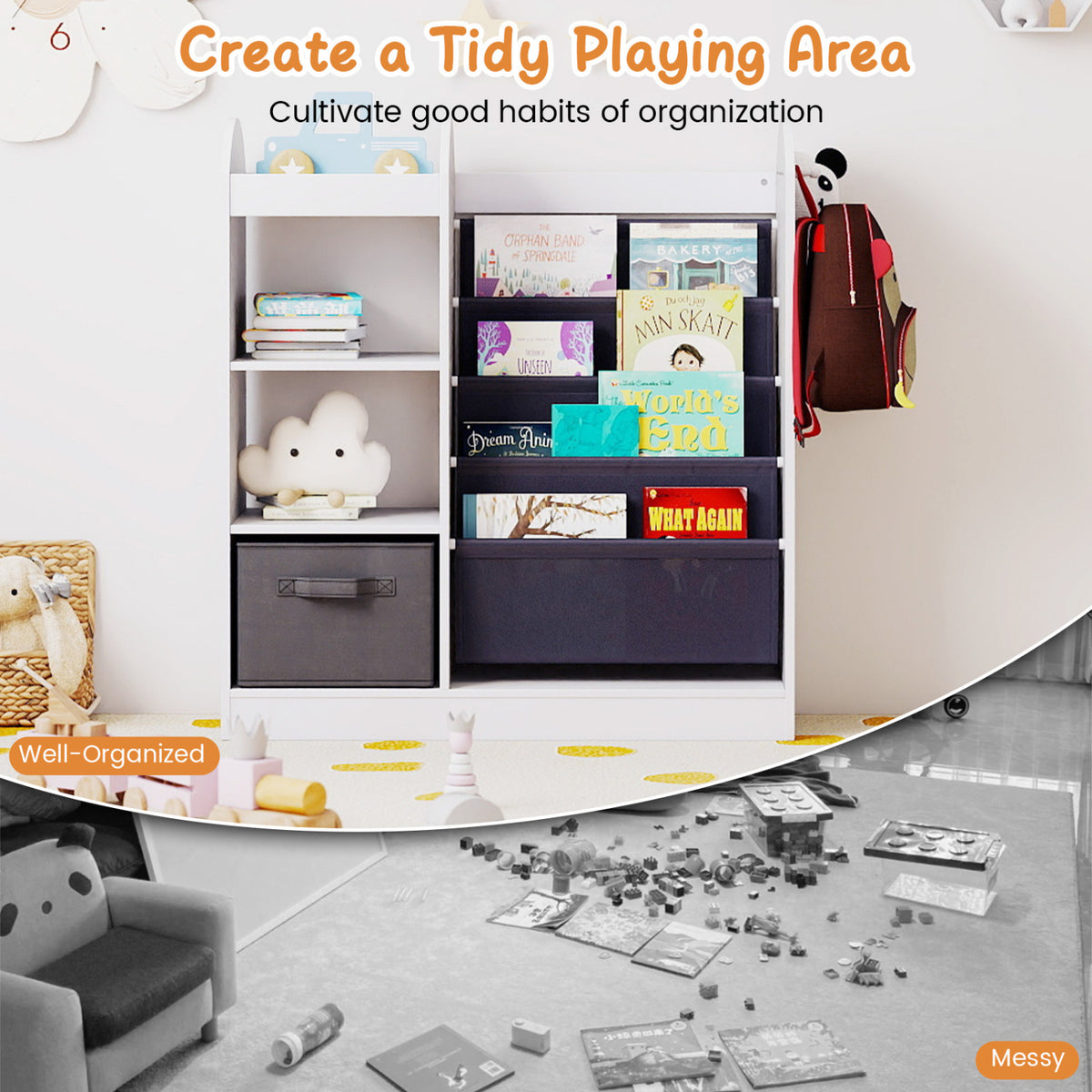 Toy Storage Organizer with 4-Tier Sling Shelves