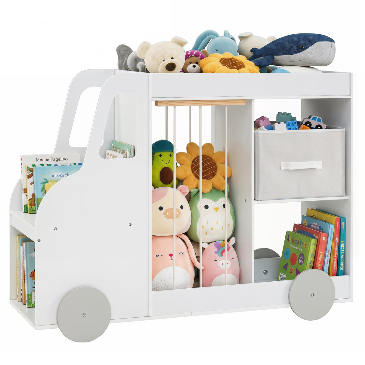 Toy Storage Organizer with Stuffed Animal Storage Fabric Drawer and Universal Wheels