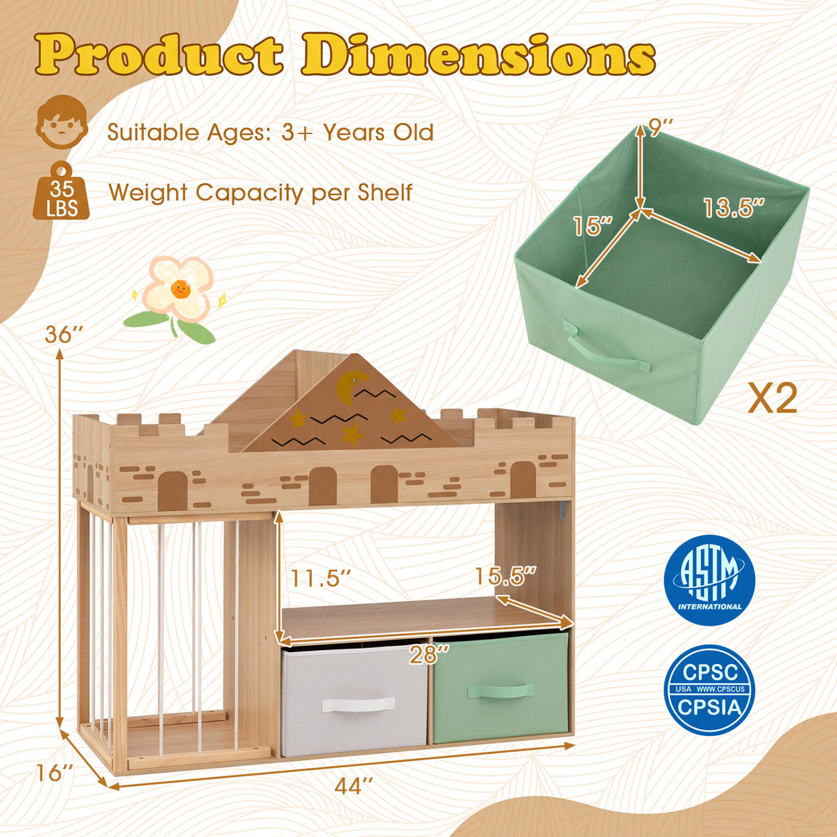 Toy Storage Organizer with Stuffed Animal Storage and Open Shelves