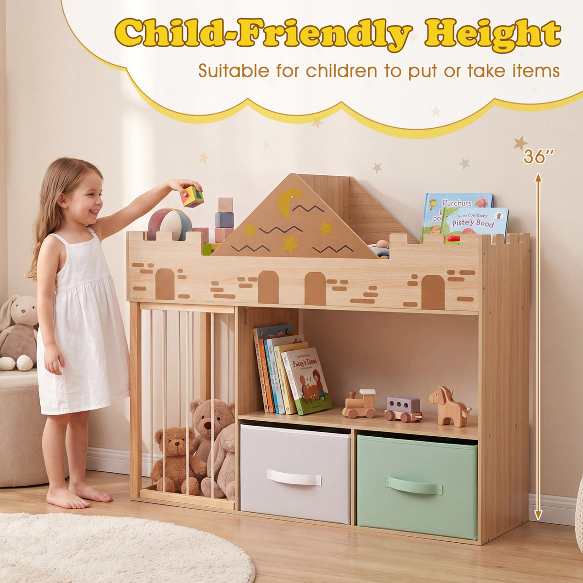 Toy Storage Organizer with Stuffed Animal Storage and Open Shelves