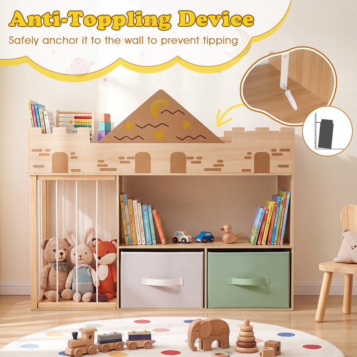 Toy Storage Organizer with Stuffed Animal Storage and Open Shelves