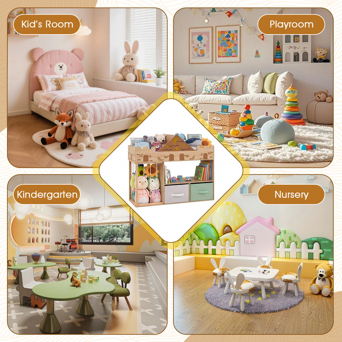 Toy Storage Organizer with Stuffed Animal Storage and Open Shelves