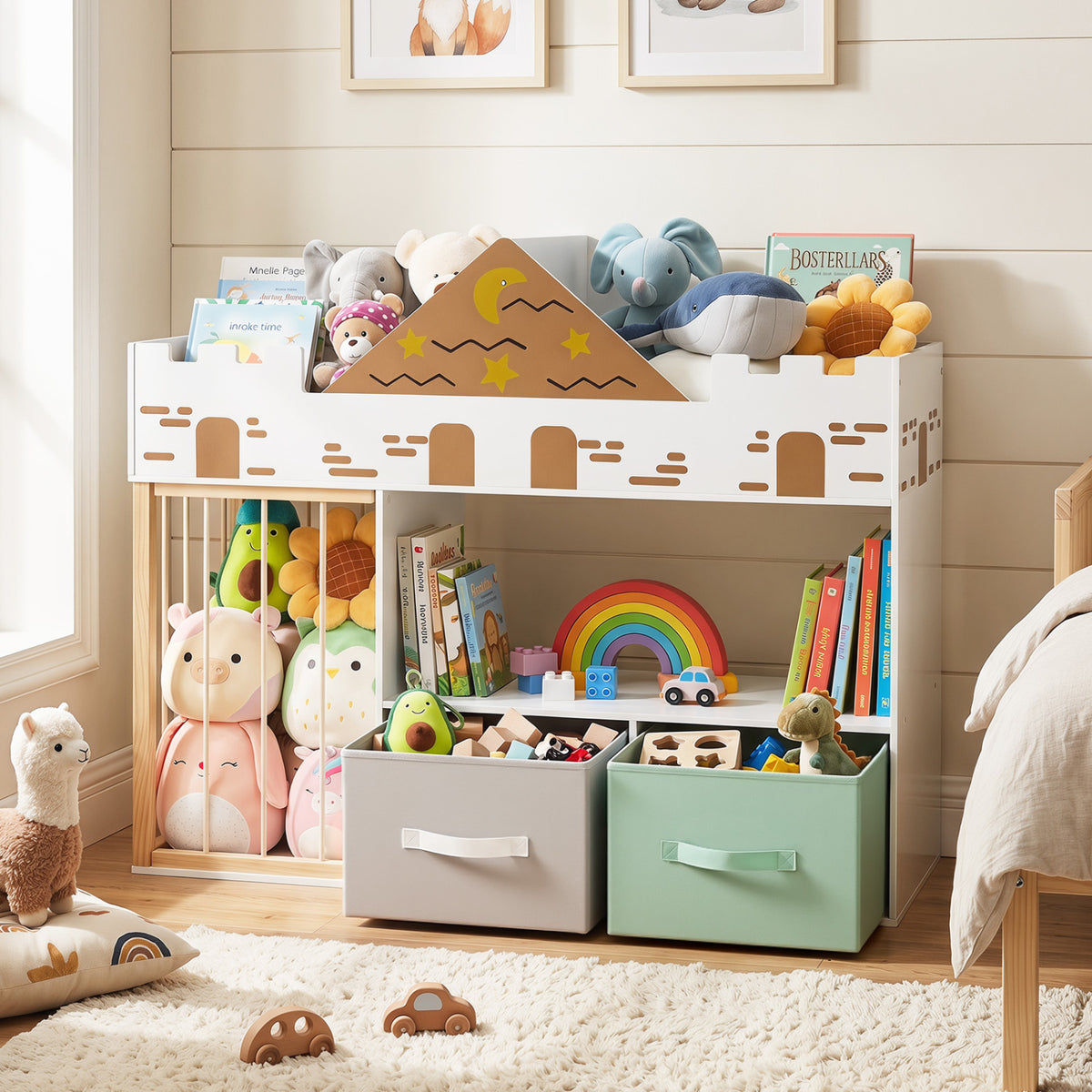 Toy Storage Organizer with Stuffed Animal Storage and Open Shelves