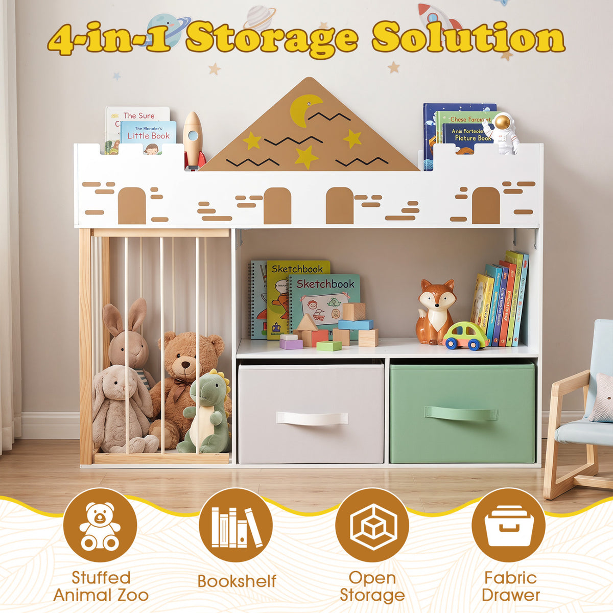 Toy Storage Organizer with Stuffed Animal Storage and Open Shelves