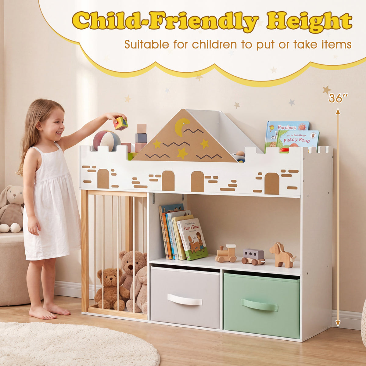 Toy Storage Organizer with Stuffed Animal Storage and Open Shelves
