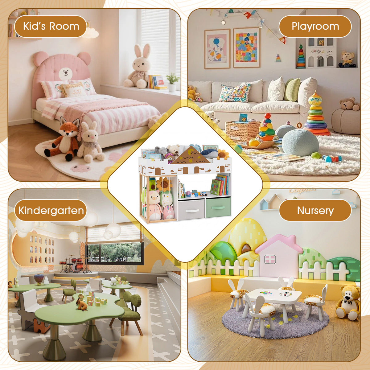 Toy Storage Organizer with Stuffed Animal Storage and Open Shelves