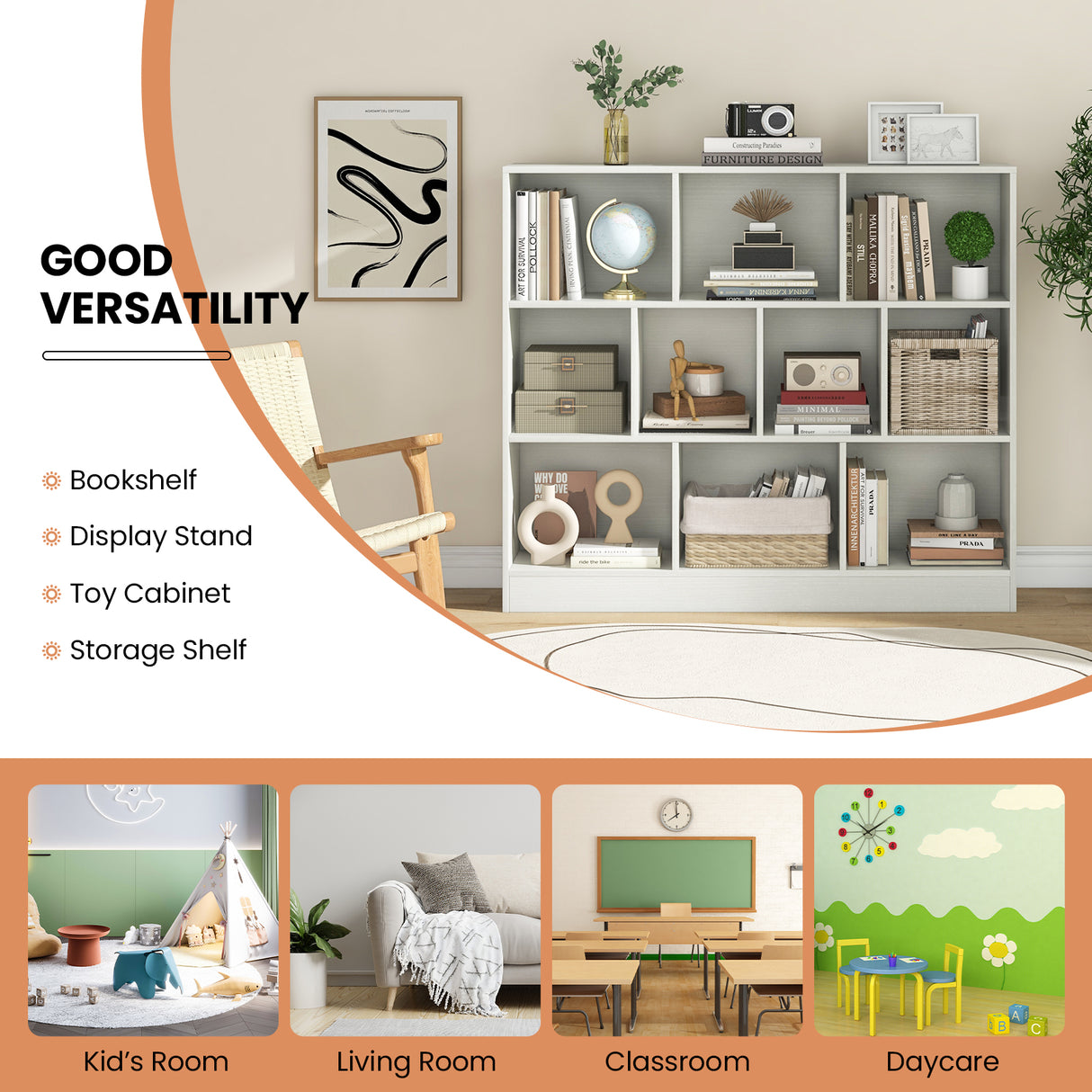 41 inches Wooden Toy Storage Organizer with 10 Cubes for Kids