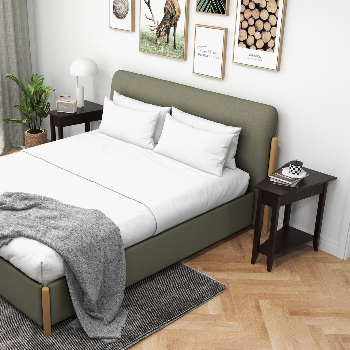 2-Tier Wedge Narrow End Table with Storage Shelf and Solid Wood Legs