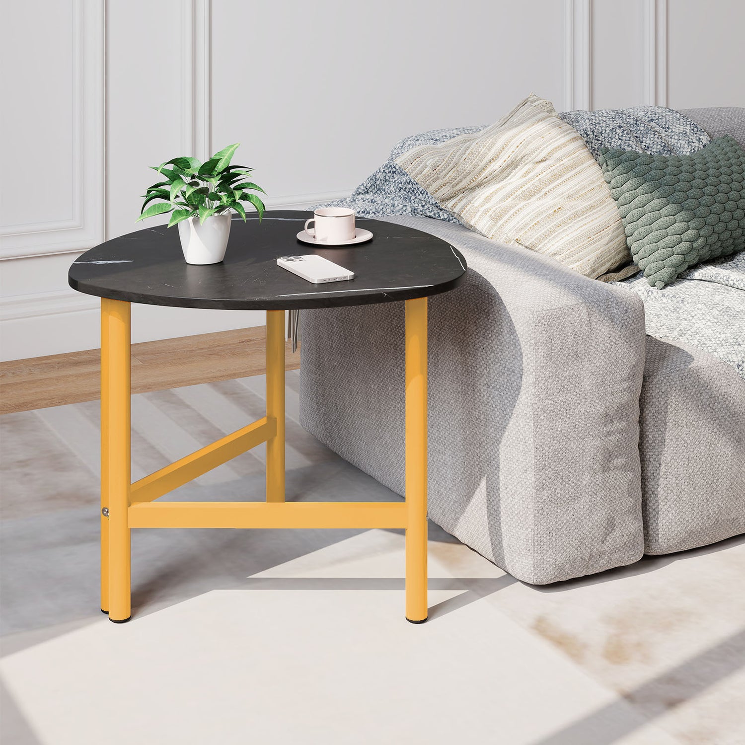 Triangle Coffee Table Oval Coffee Table with Metal Legs Industrial Center Table