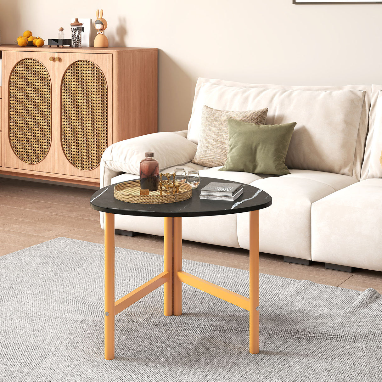 Triangle Coffee Table Oval Coffee Table with Metal Legs Industrial Center Table