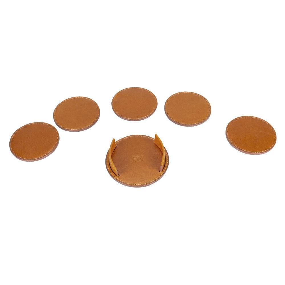 Tucson Genuine Leather Coaster Set of 5 with Holder - Premium Cup Coasters