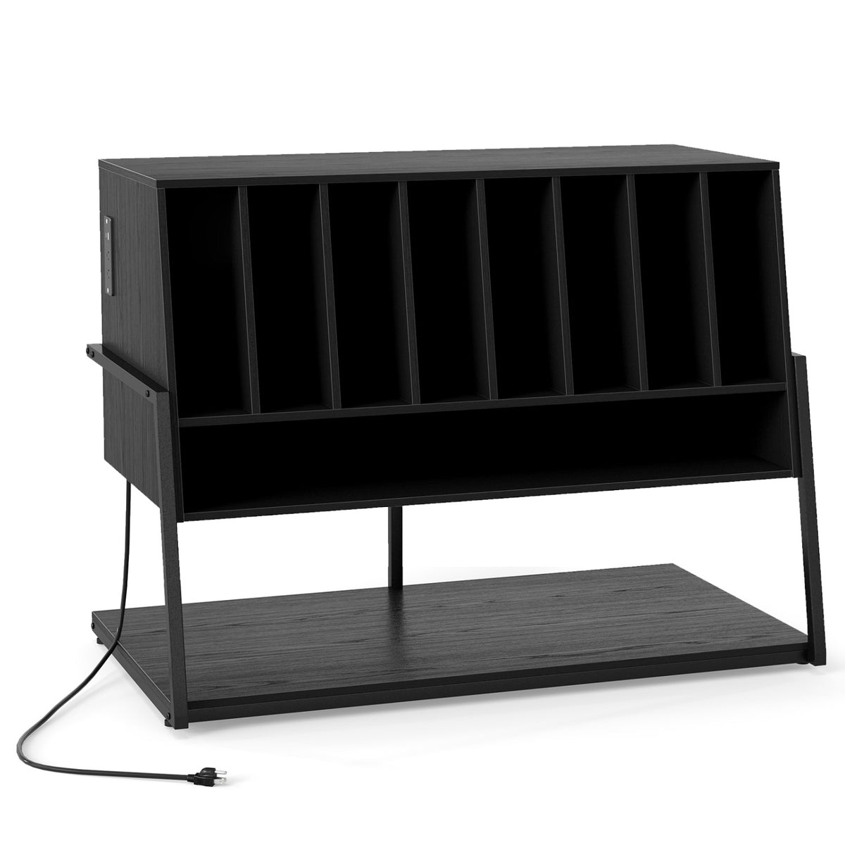 Turntable Stand with Charging Station and Vinyl Storage Shelves