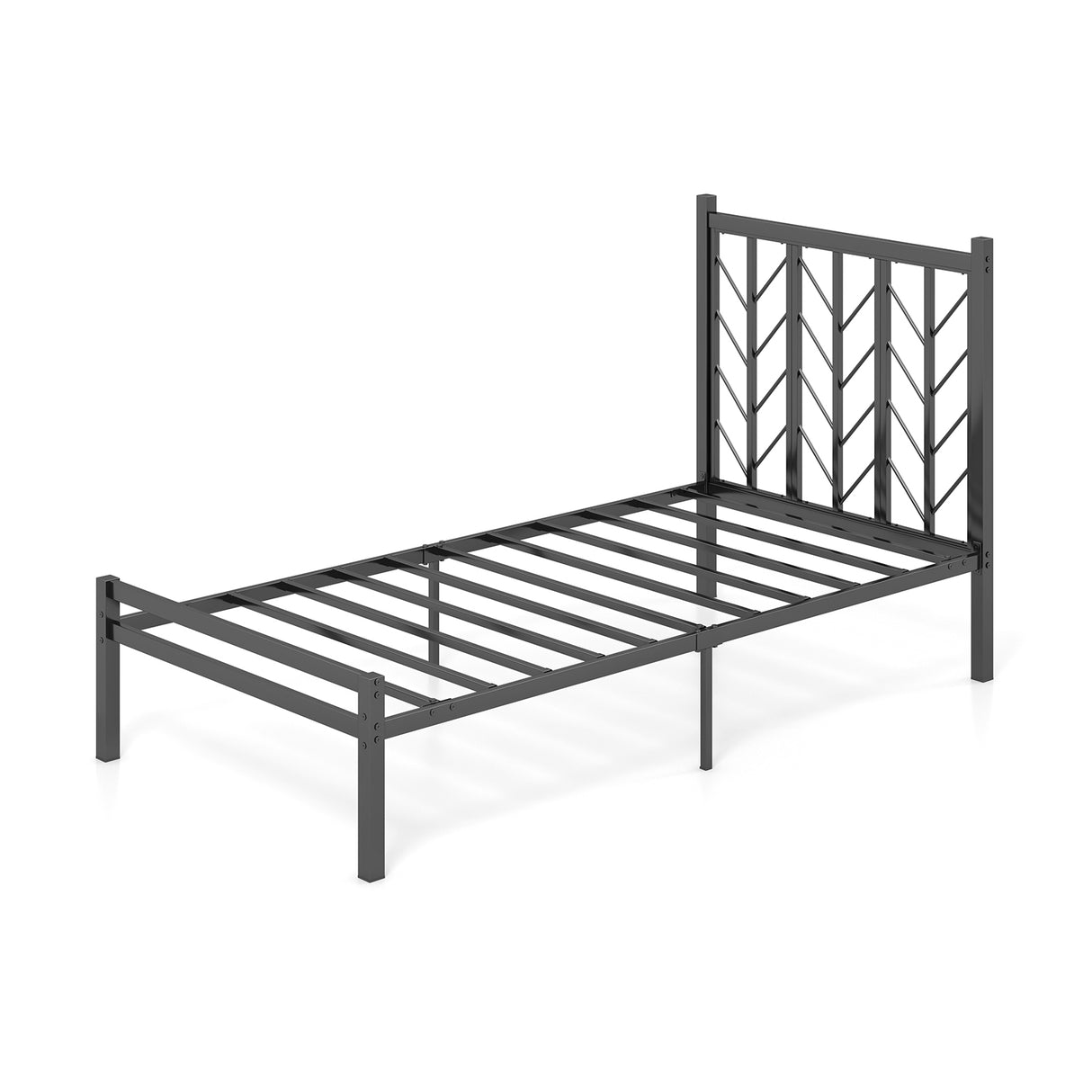 Twin Size Platform Bed with Headboard and Metal Frame
