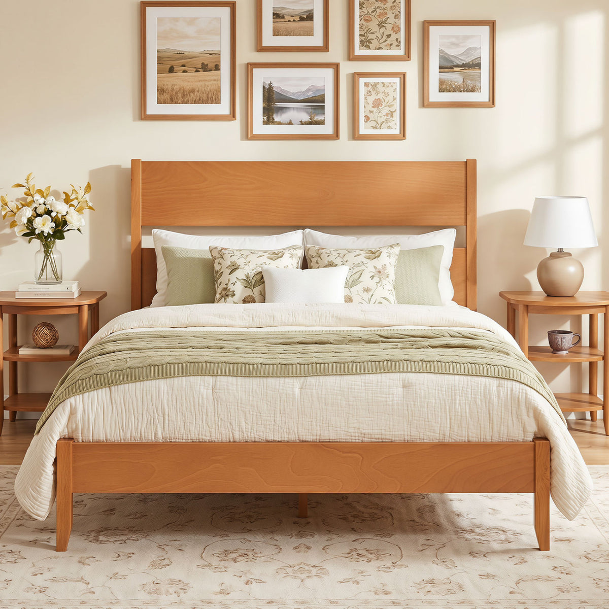 Full Bed Frame with Headboad and Solid Wood Legs 12 Slats