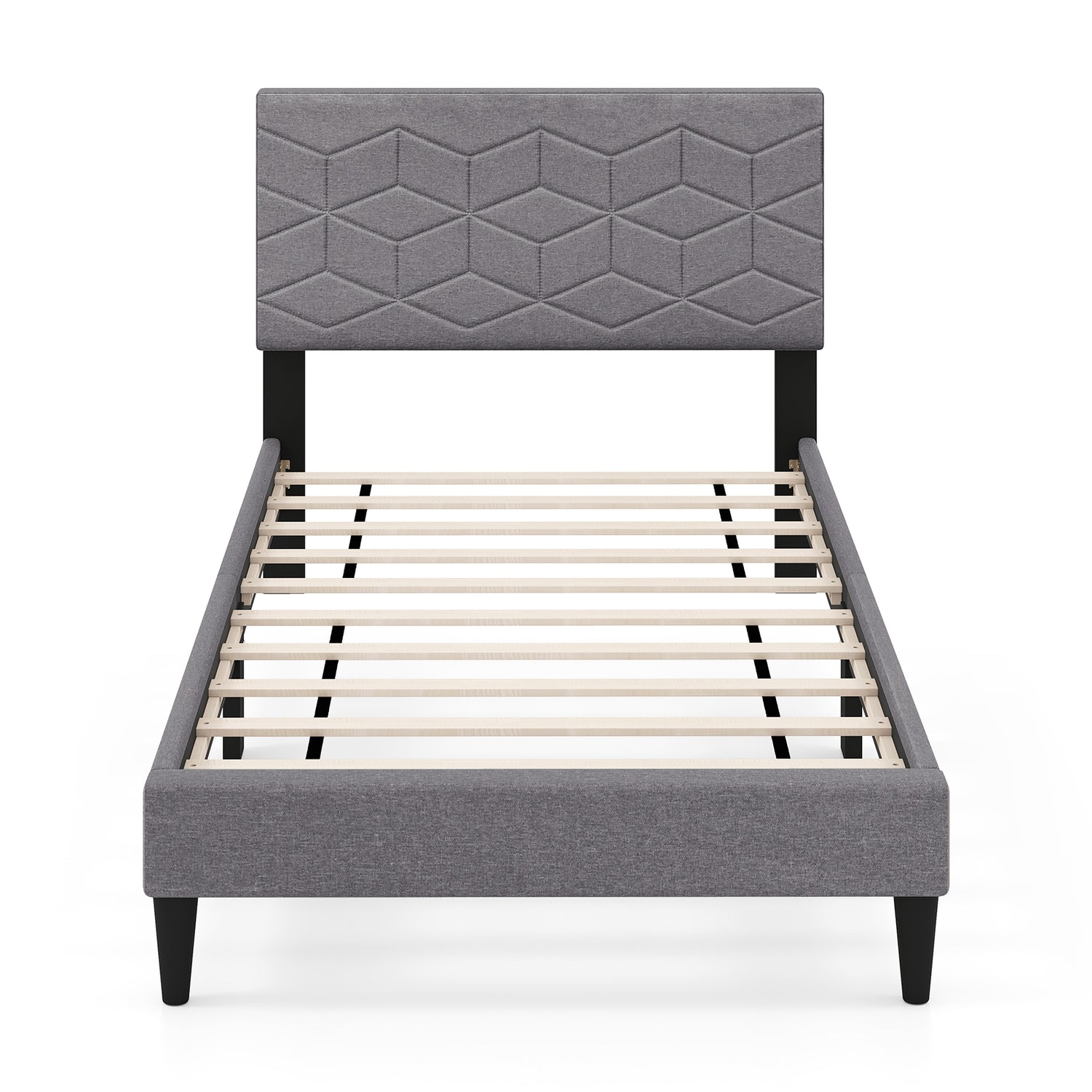 Twin/Full/Queen Size Bed Frame Modern Platform Bed with Linen Fabric Upholstered Headboard