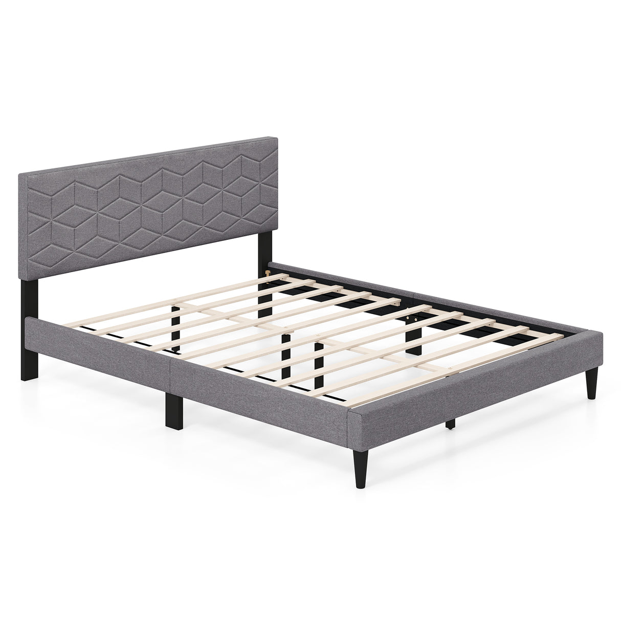 Twin/Full/Queen Size Bed Frame Modern Platform Bed with Linen Fabric Upholstered Headboard