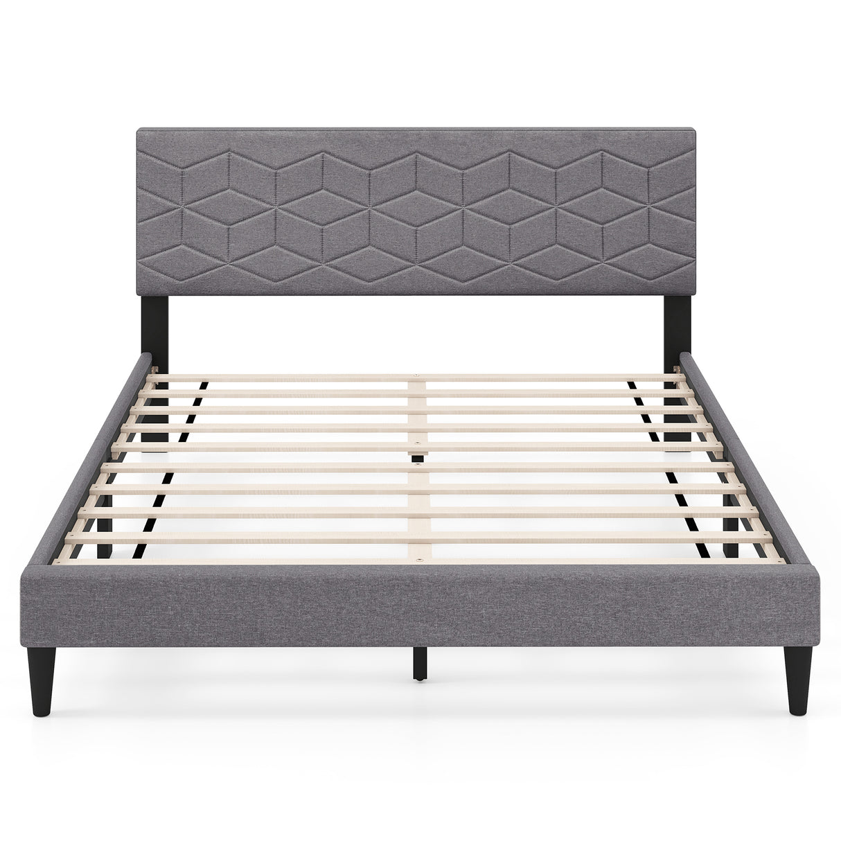 Twin/Full/Queen Size Bed Frame Modern Platform Bed with Linen Fabric Upholstered Headboard