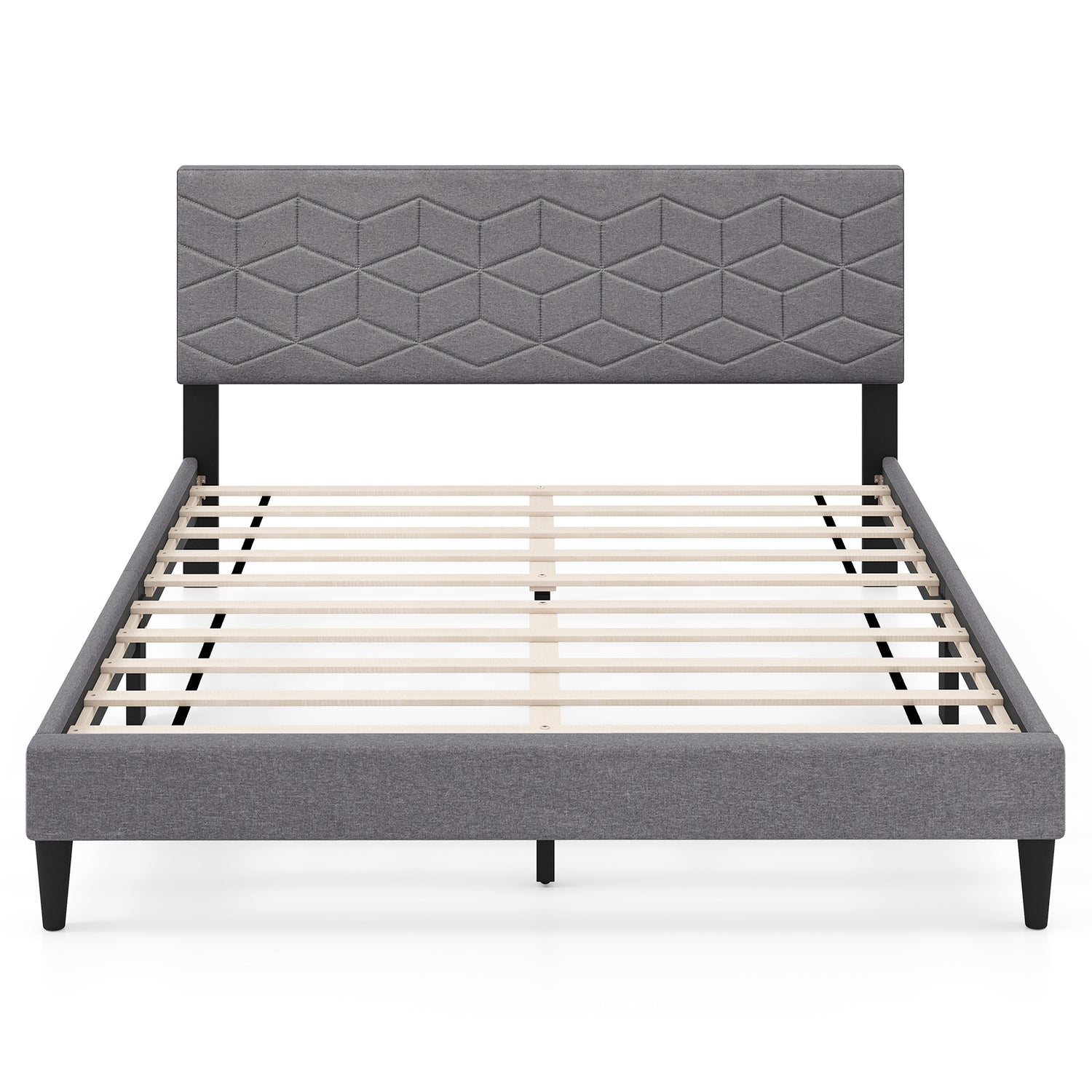 Twin/Full/Queen Size Bed Frame Modern Platform Bed with Linen Fabric Upholstered Headboard