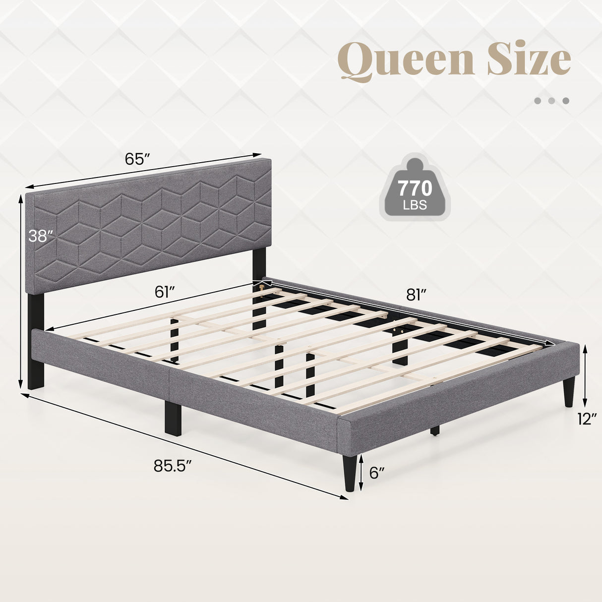 Twin/Full/Queen Size Bed Frame Modern Platform Bed with Linen Fabric Upholstered Headboard