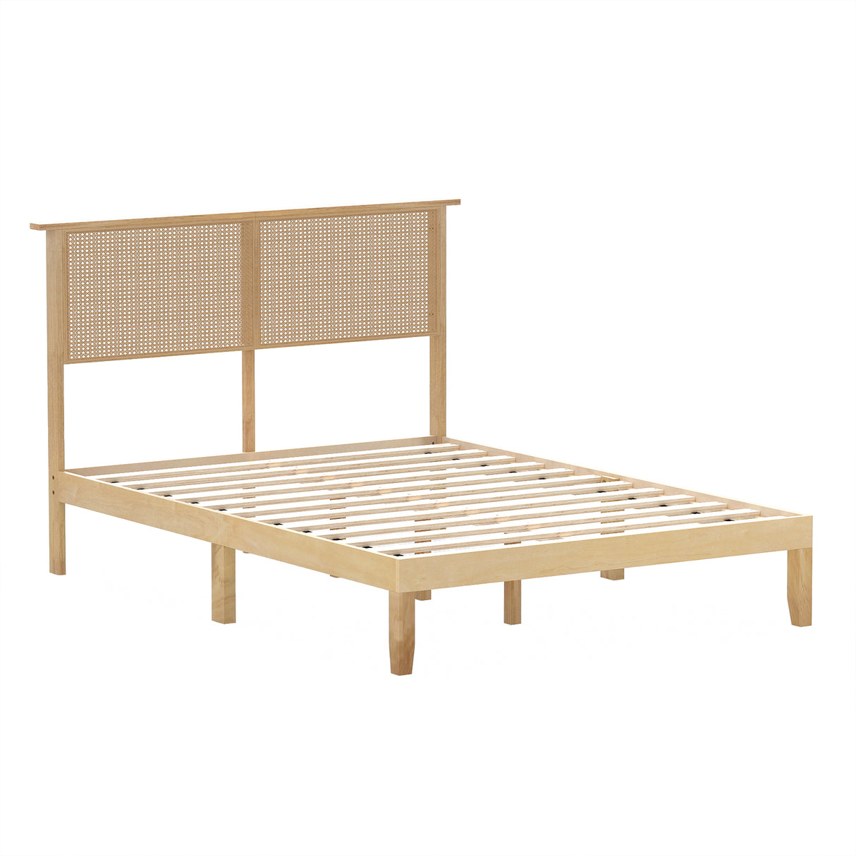Twin/Full/Queen Size Bed Frame with Rattan Headboard