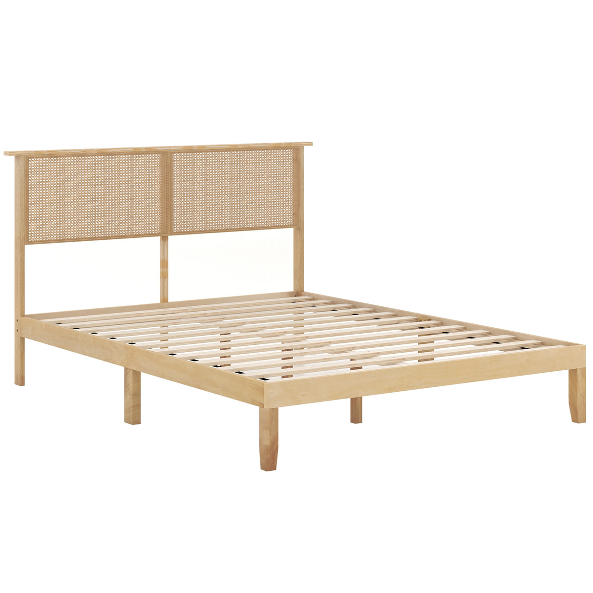 Twin/Full/Queen Size Bed Frame with Rattan Headboard