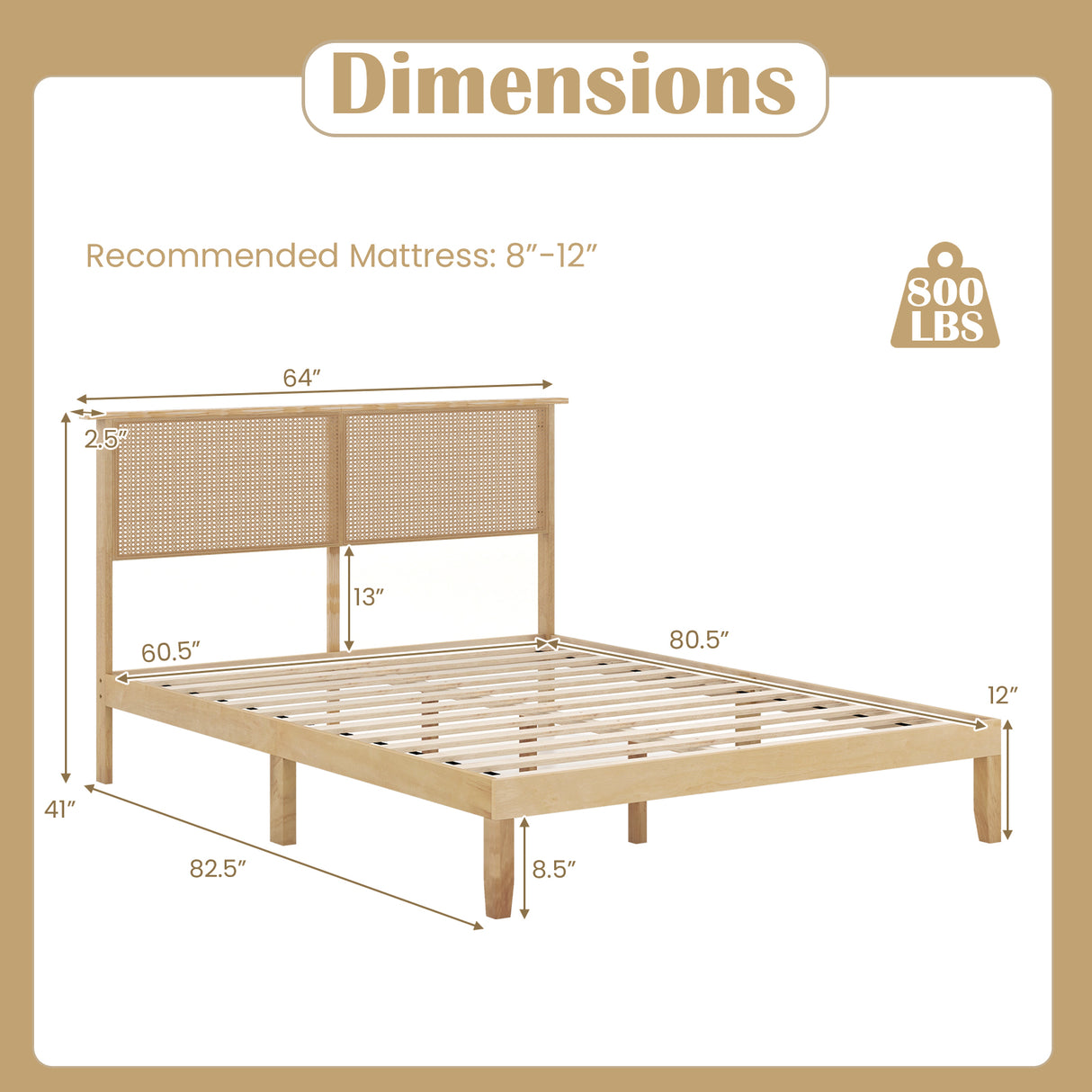 Twin/Full/Queen Size Bed Frame with Rattan Headboard