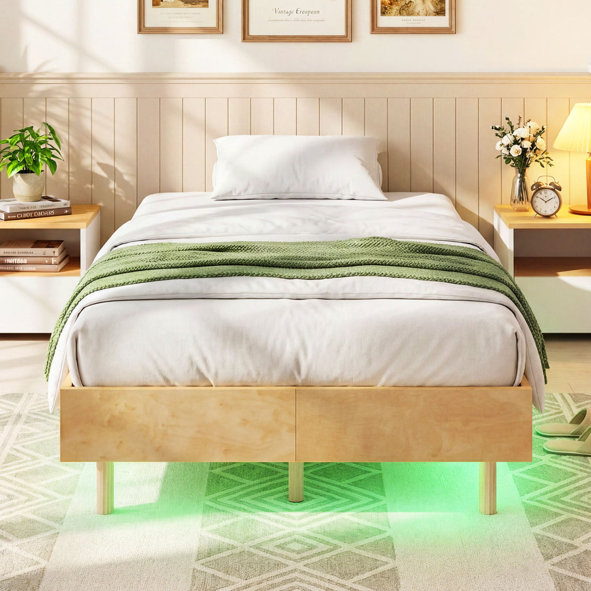 Twin/Full/Queen Size Floating Bed Frame with LED Lights for Bedroom