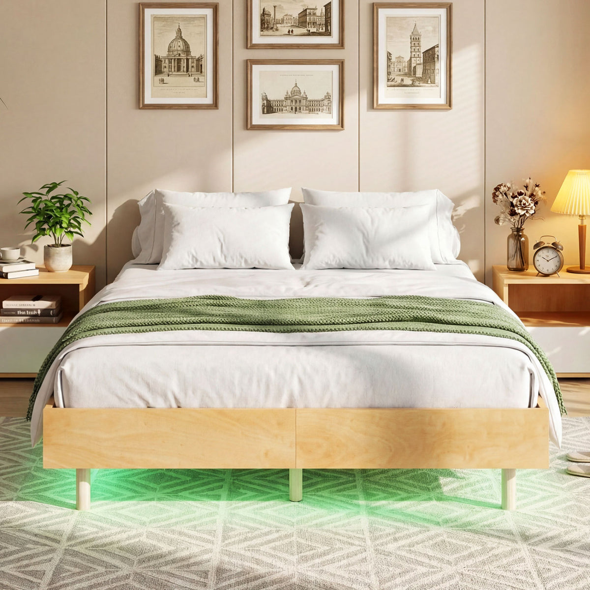 Twin/Full/Queen Size Floating Bed Frame with LED Lights for Bedroom