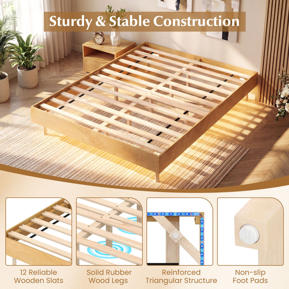 Twin/Full/Queen Size Floating Bed Frame with LED Lights for Bedroom