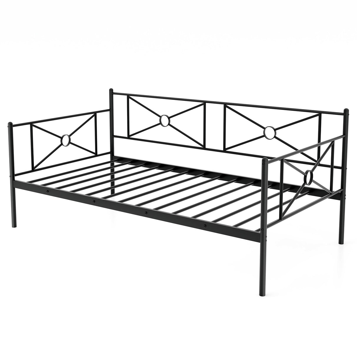 Twin Metal Daybed Frame with Heavy-Duty Metal Slats Support and Guardrails-Black