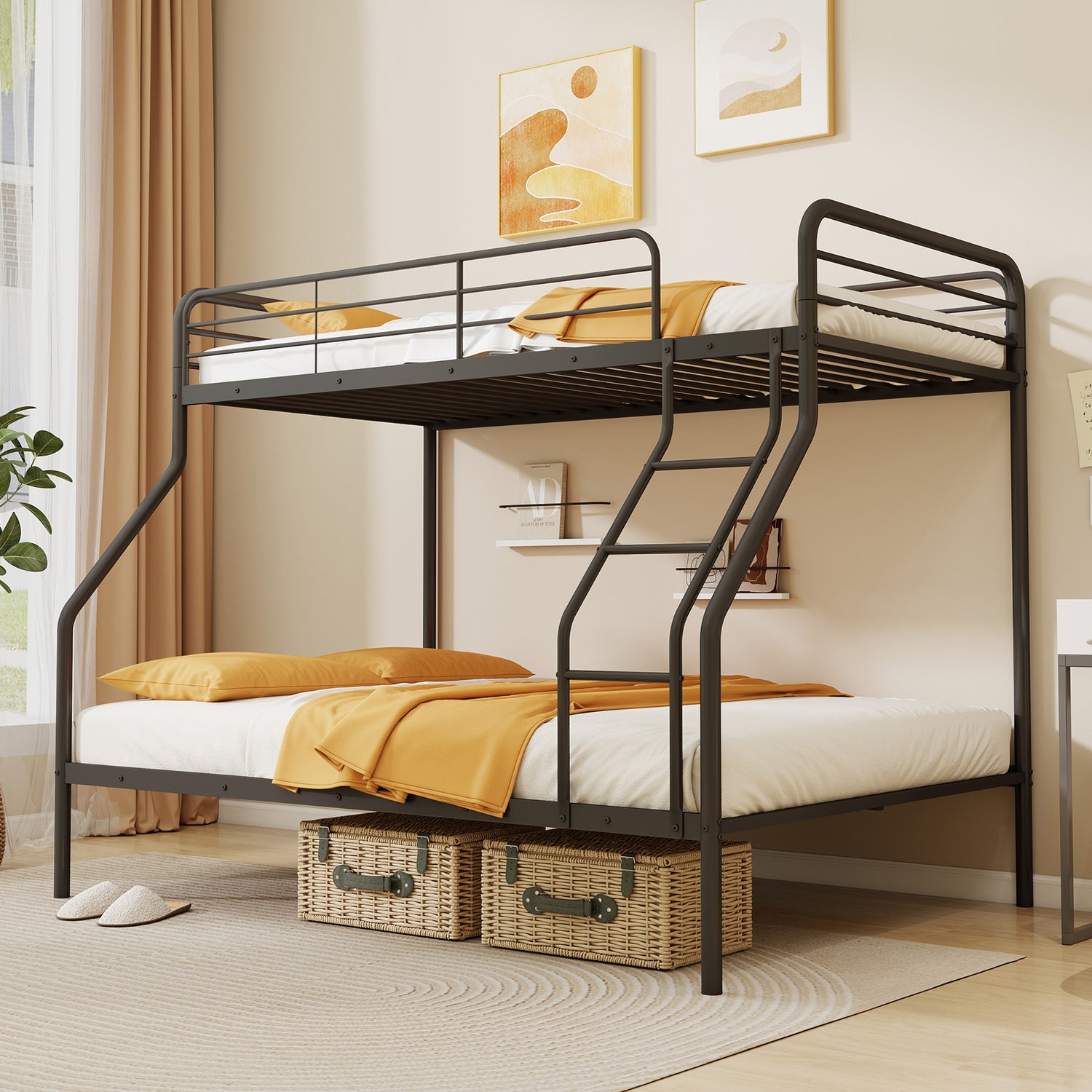 Twin Over Full Bunk Bed with Ladder and Full-length Guardrails
