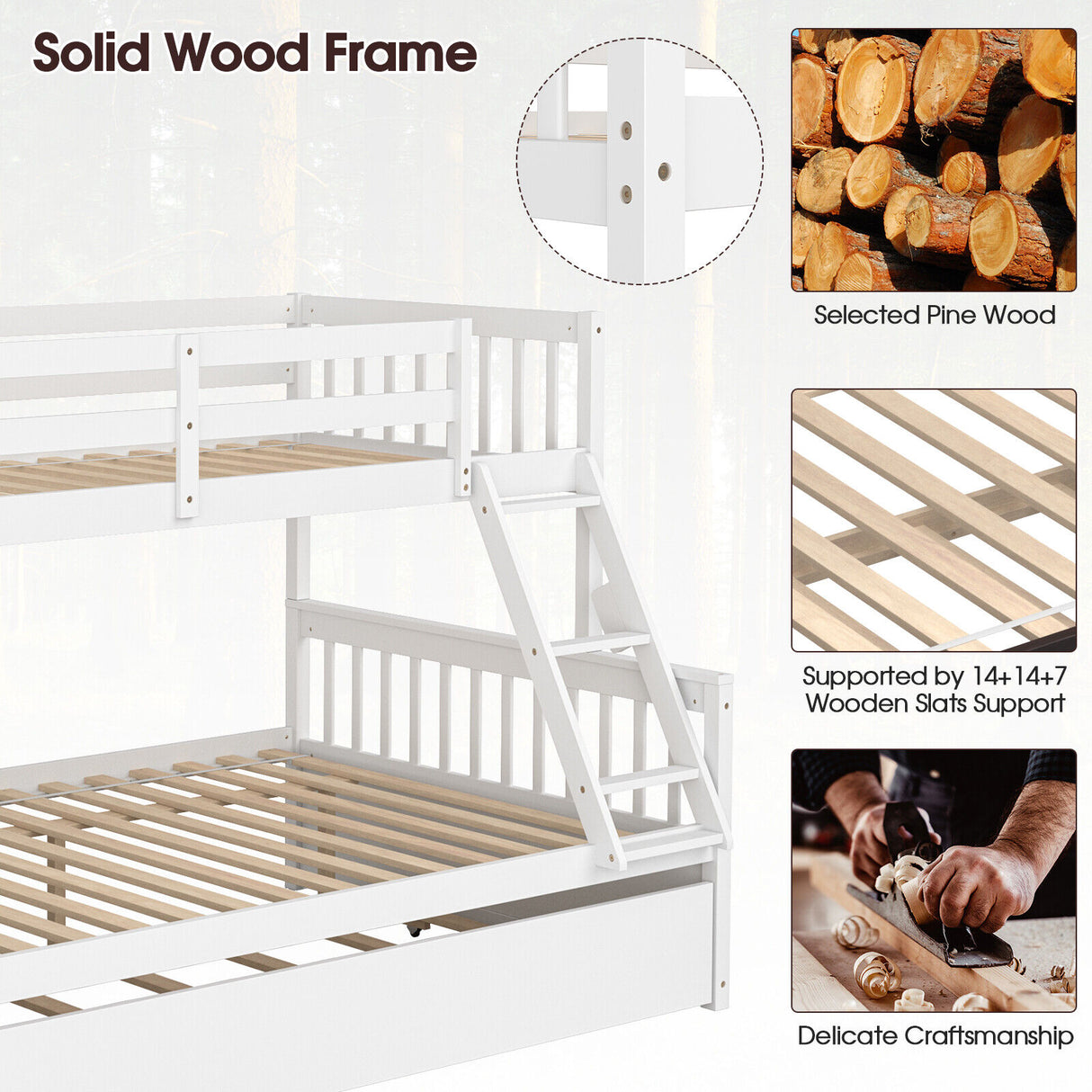 Twin Over Full Convertible Bunk Bed with Twin Trundle