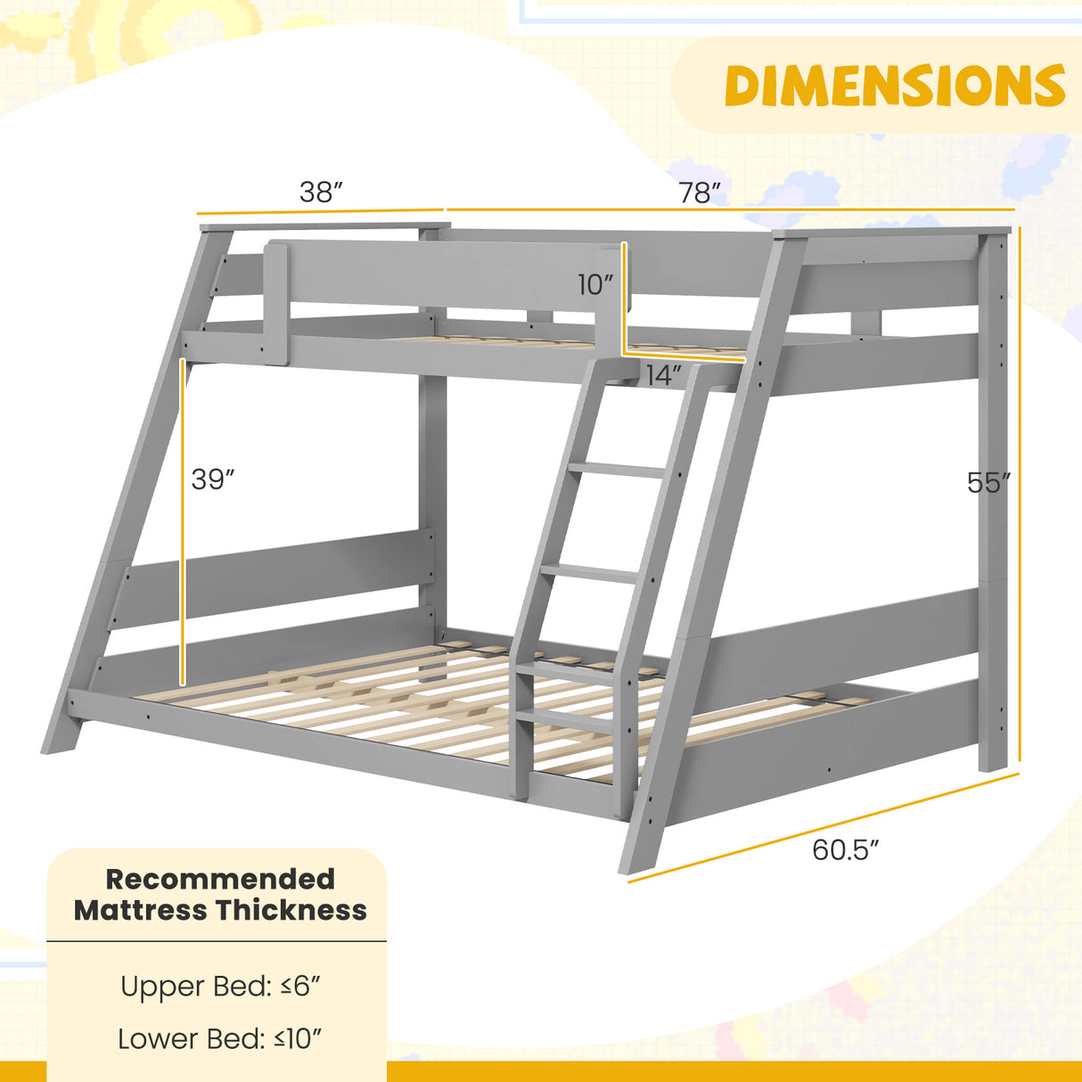 Twin Over Full Low Bunk Bed with Reversible Ladder