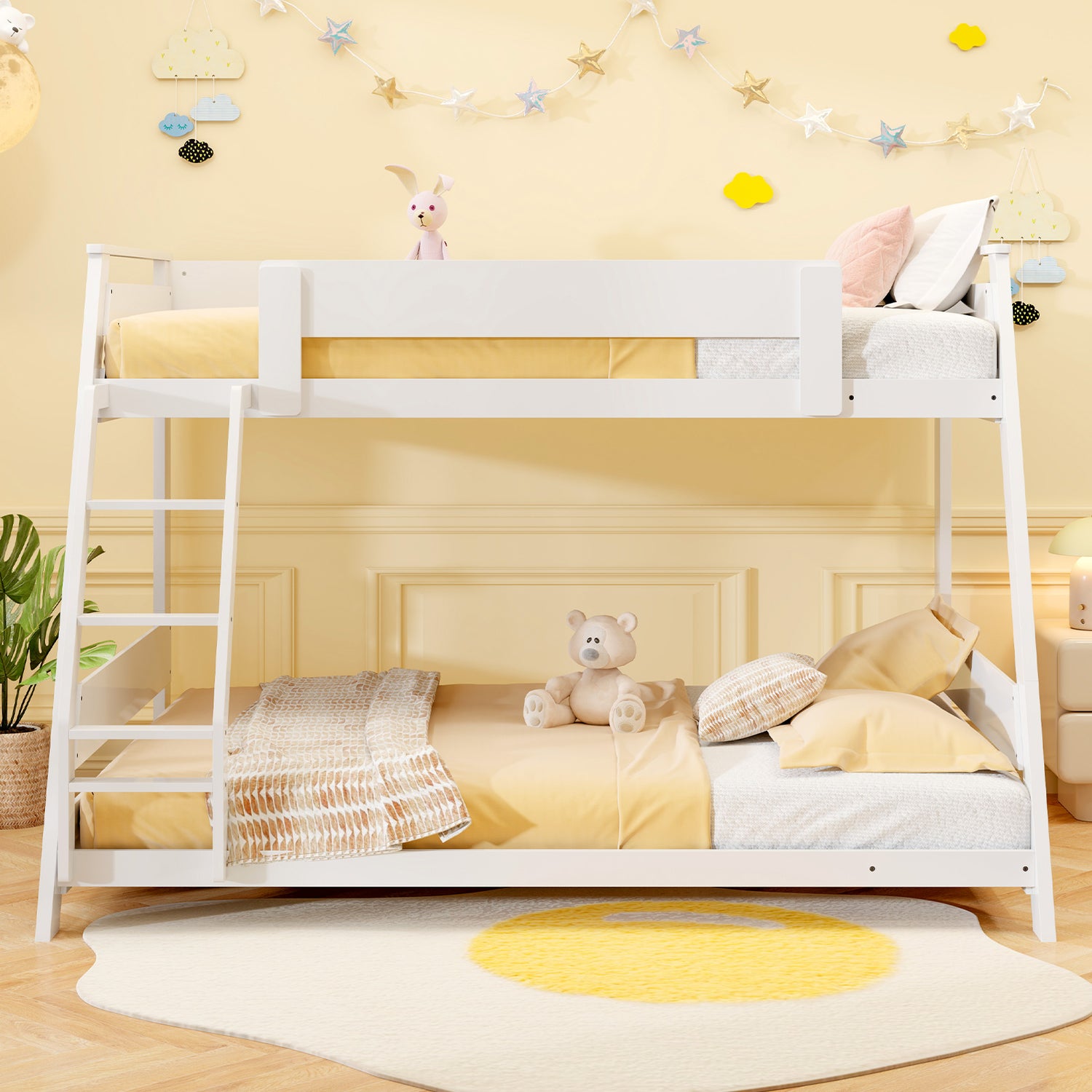 Twin Over Full Low Bunk Bed with Reversible Ladder