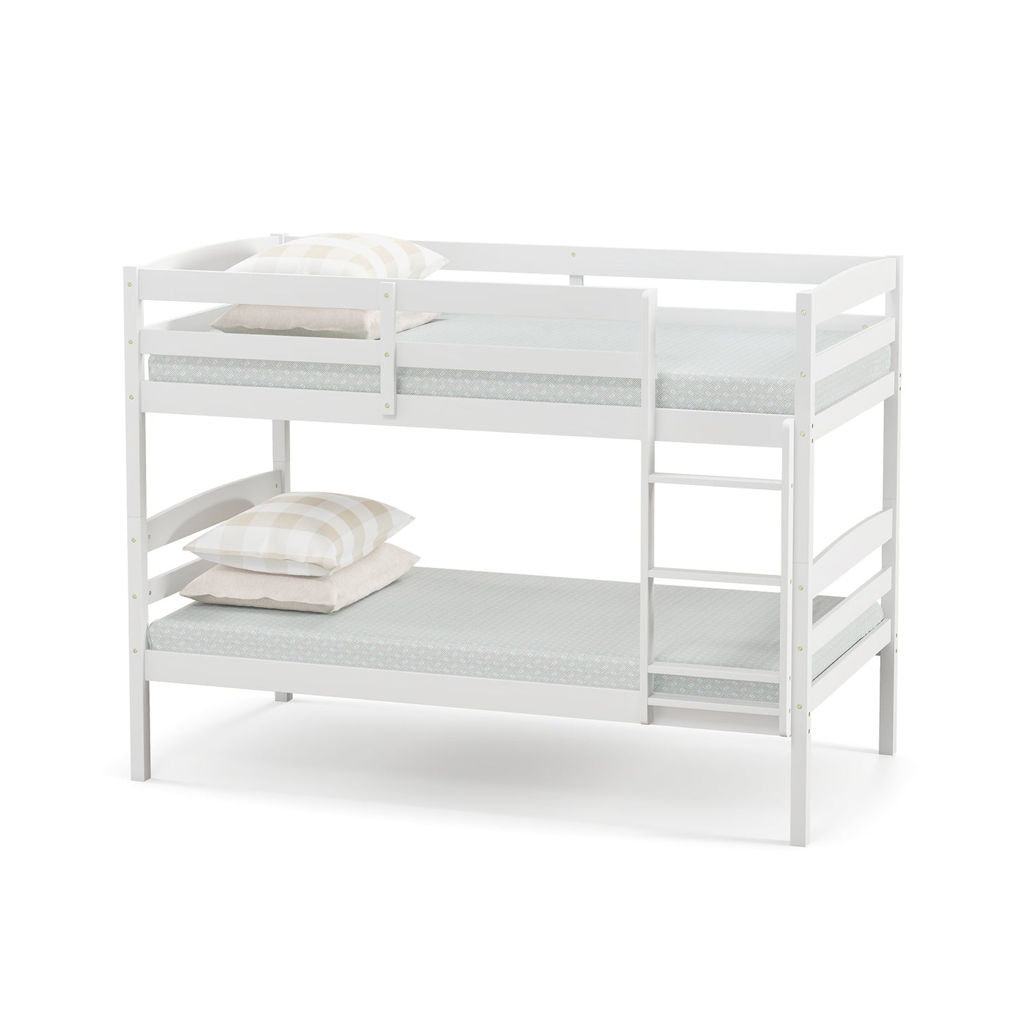 Solid Wood Twin Over Twin Bunk Bed Frame with High Guardrails and Integrated Ladder